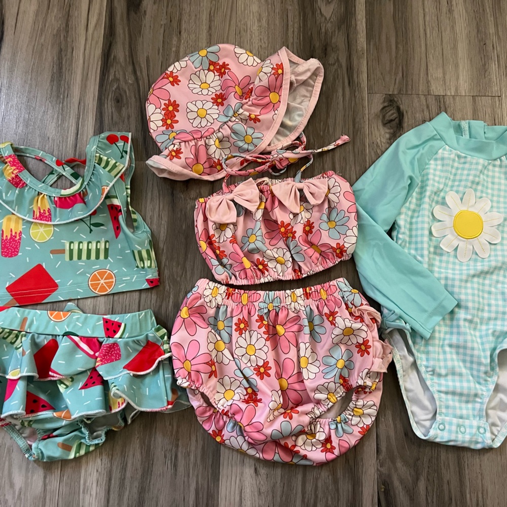Floral and Fruit Print Kids Swimwear Set